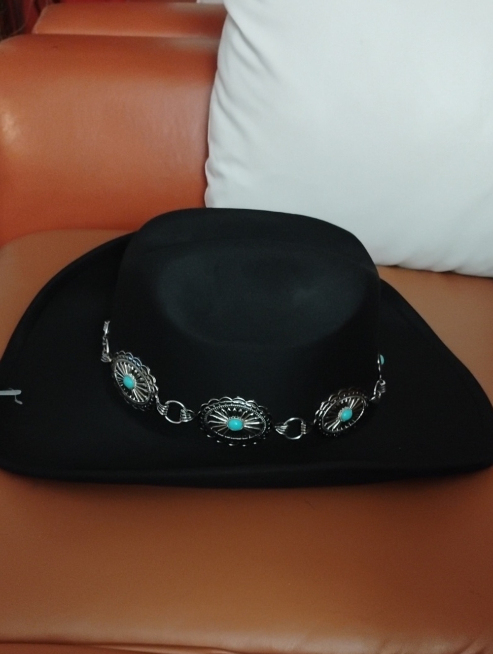 Black Western Hat with Turquoise Concho Band